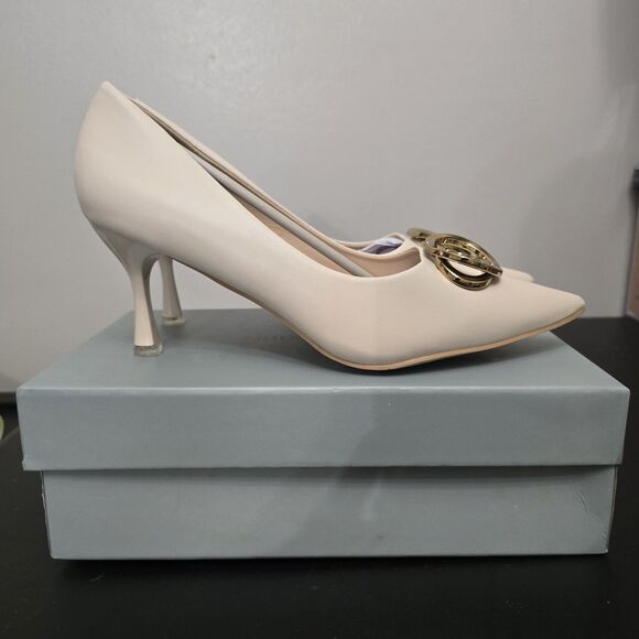 C.Paravano Women’s Stacked Metal Buckle Pumps EU 42 US 11.5 Pointed Toe - Picture 5 of 5